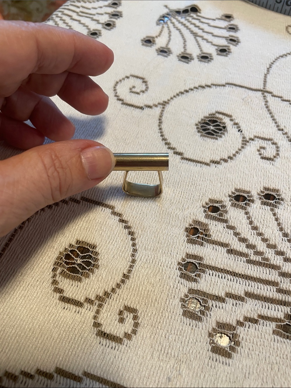 Vintage Mid-Century Modernist Brass Scarf Ring | Minimalist Geometric Cylinder